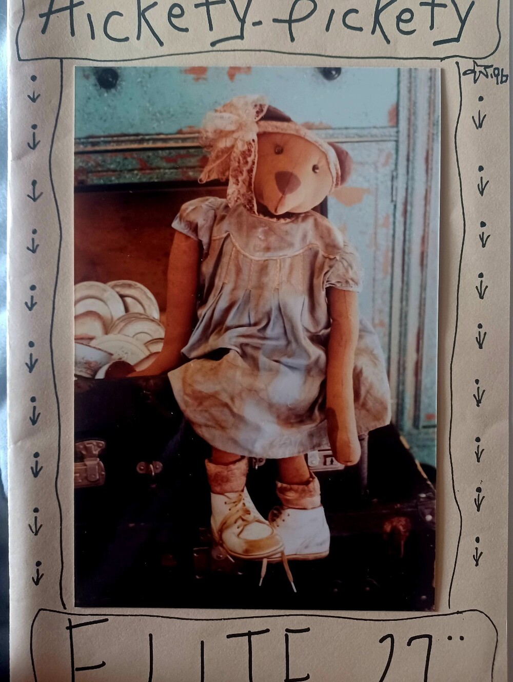Handmade Vintage-Style Rag Bear Doll,  bought Dress /shoes-
